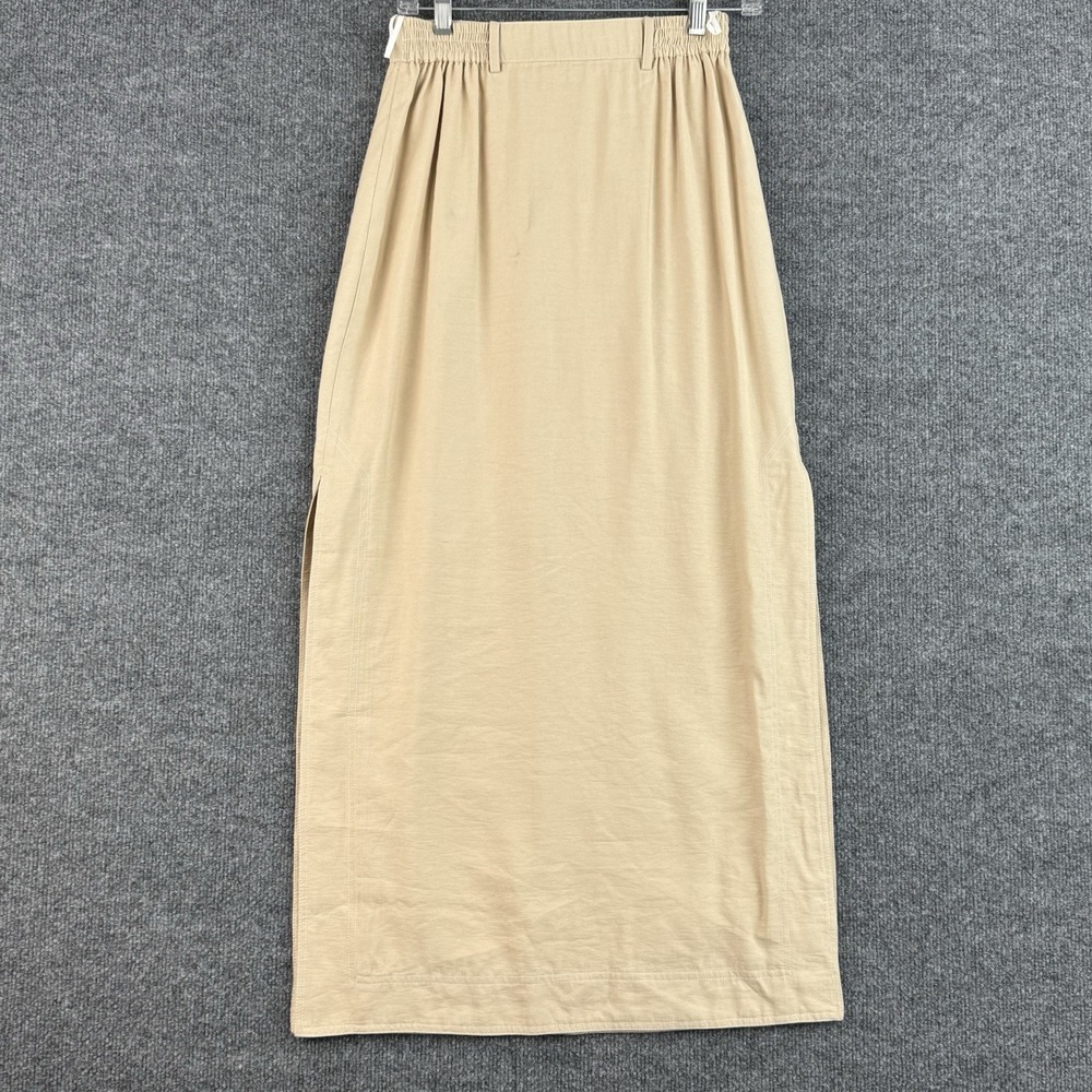 MON RENN Diego Maxi Skirt Womens S Biscuit Beige High Waist Side Slit Column